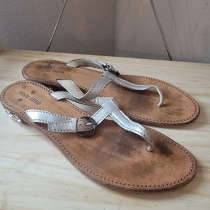 Miu Miu Silver Studded Thong Sandals Size 40